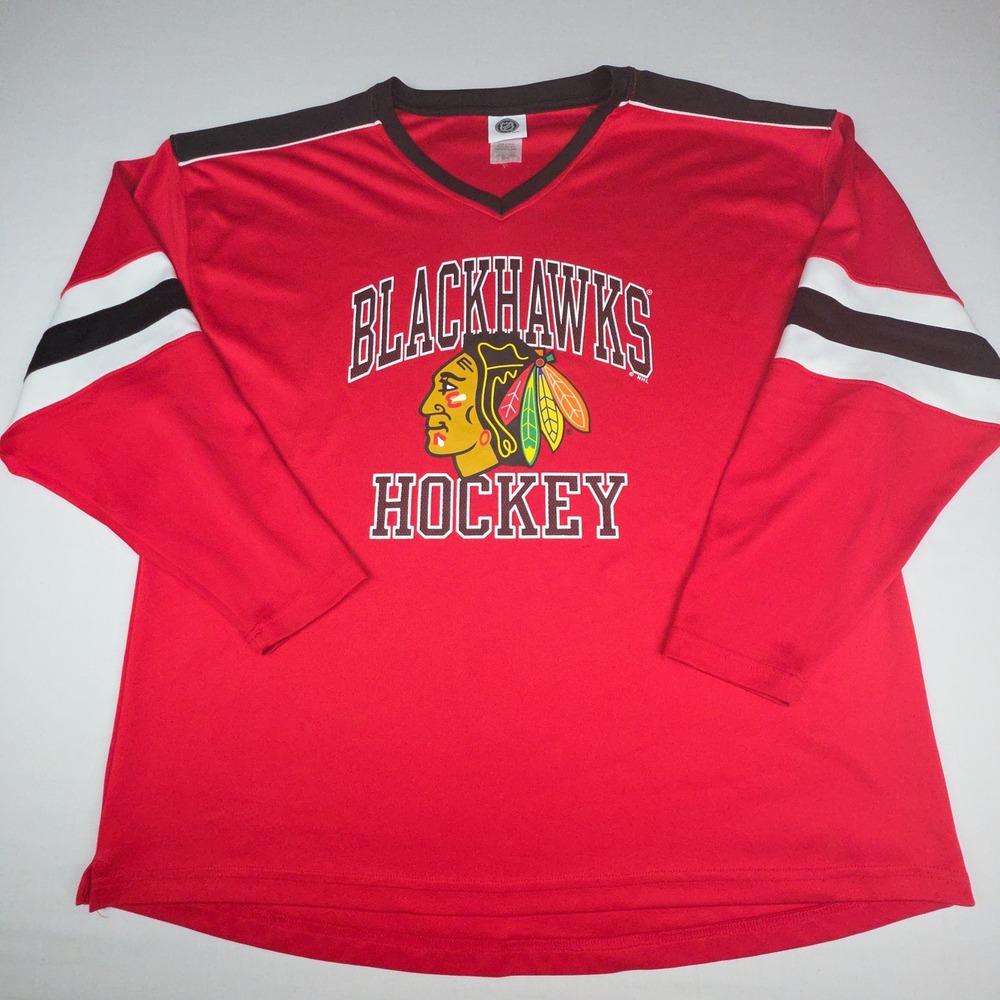 NHL Chicago Blackhawks Hockey Jersey Shirt Mens 2XL Red Long Sleeve Polyester